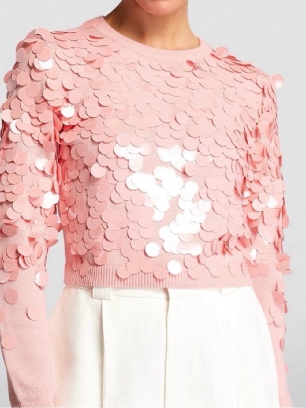 Alice + Olivia Pink Embellished Knit Sweater